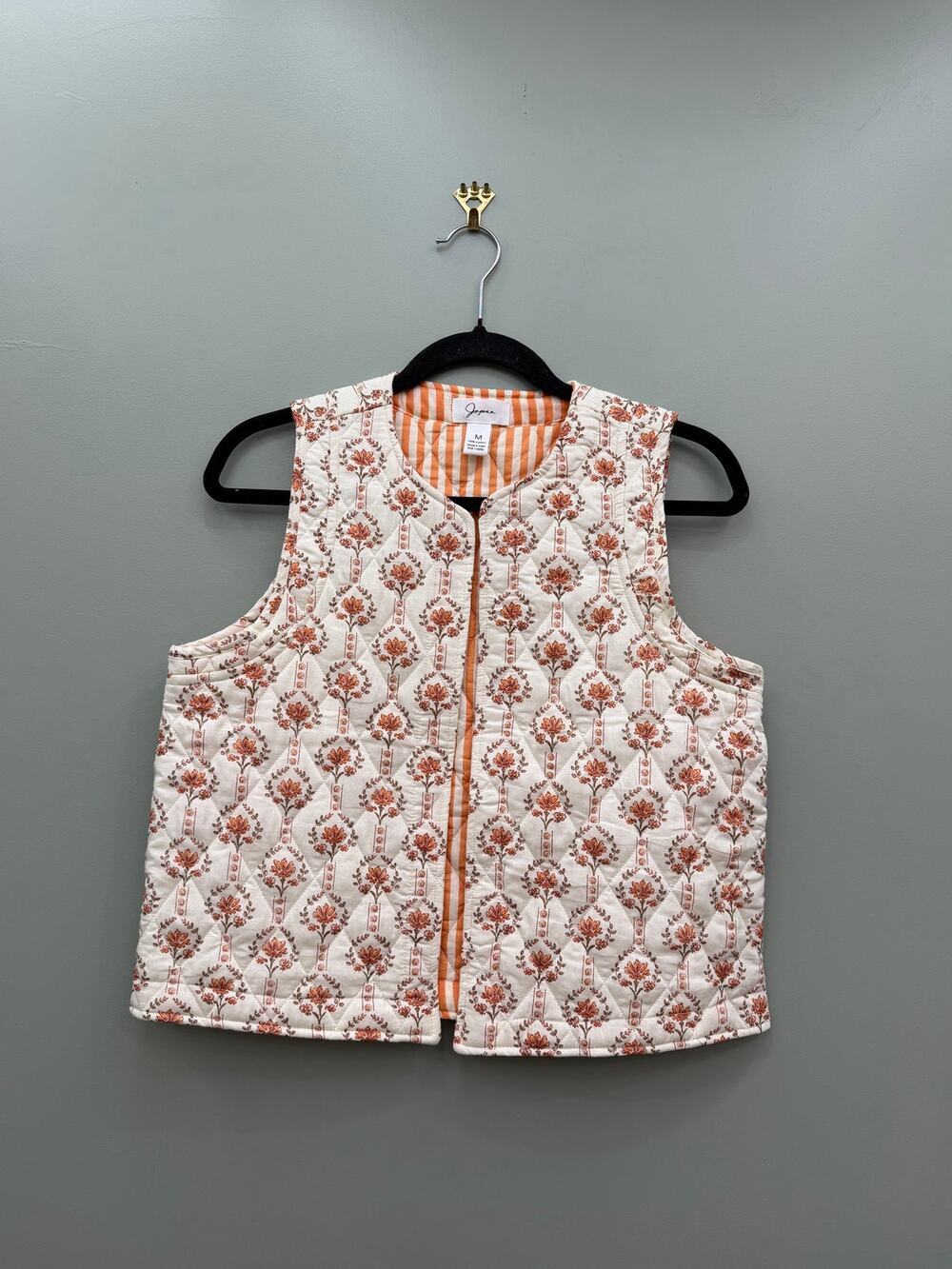Japna Quilted Floral Block Print Vest Medium Boho Cottagecore